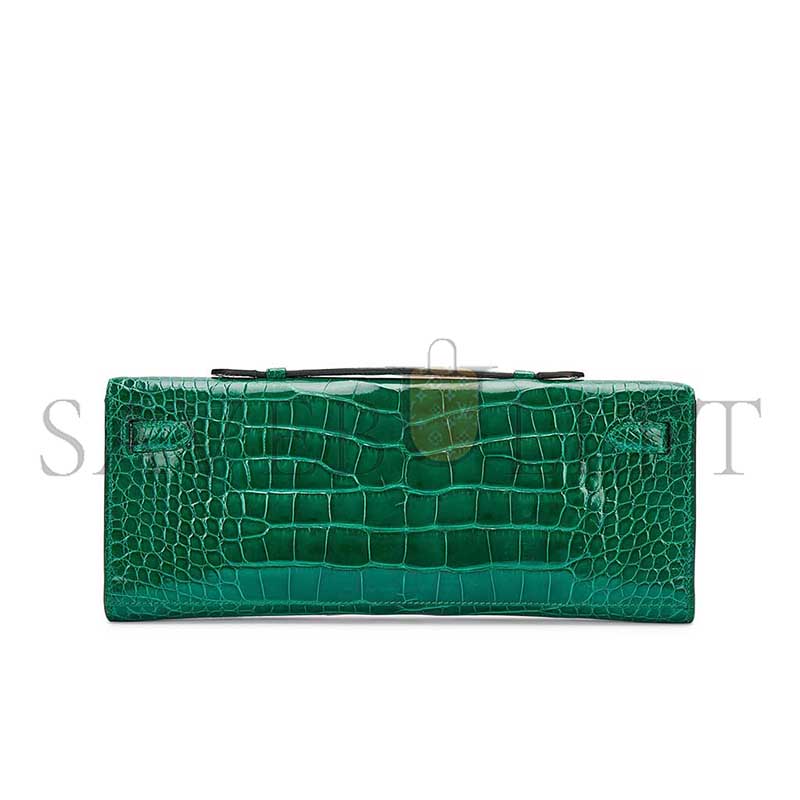 H**mes MASTER EMERALD SHINY ALLIGATOR KELLY CUT GOLD HARDWARE (31*13*2cm)